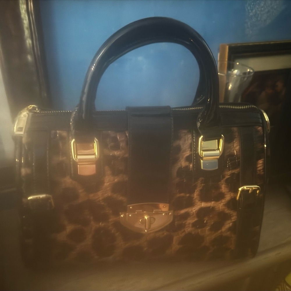 Leopard Print Handbag with Black Accents